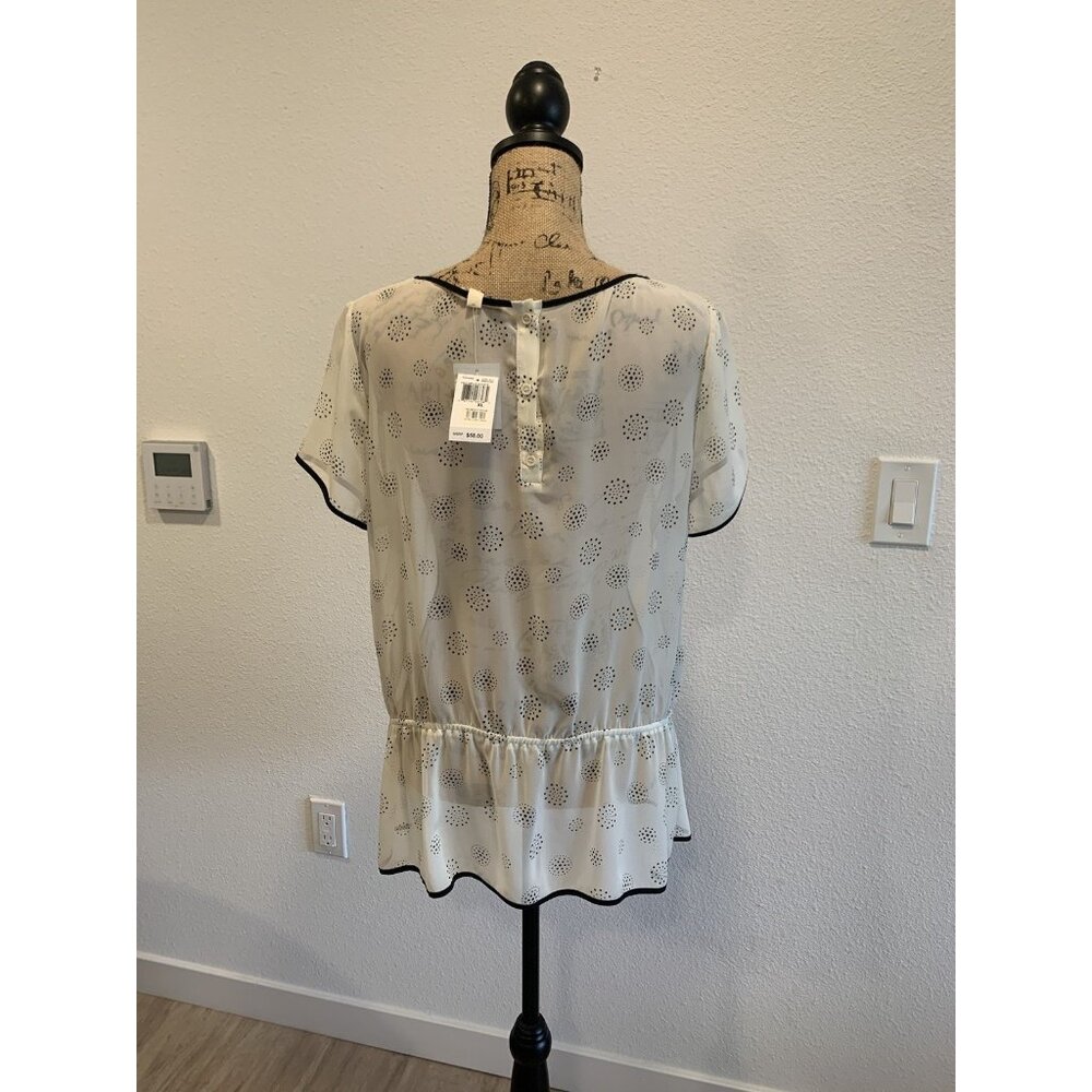 (F-181)Pleione Ivory Black Speckled Peplum Blouse Top Women’s Sz XL Short Sleeve - Picture 4 of 9